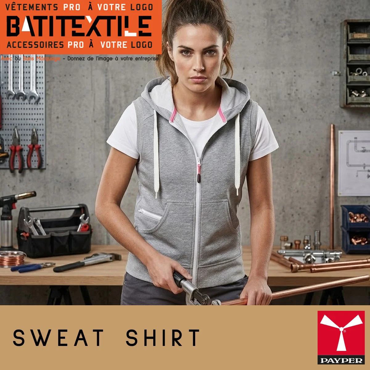 SWEAT-SHIRTS FEMME BOXER AVEC CAPUCHE 260 GR-BOXER+ LADY MELANGE