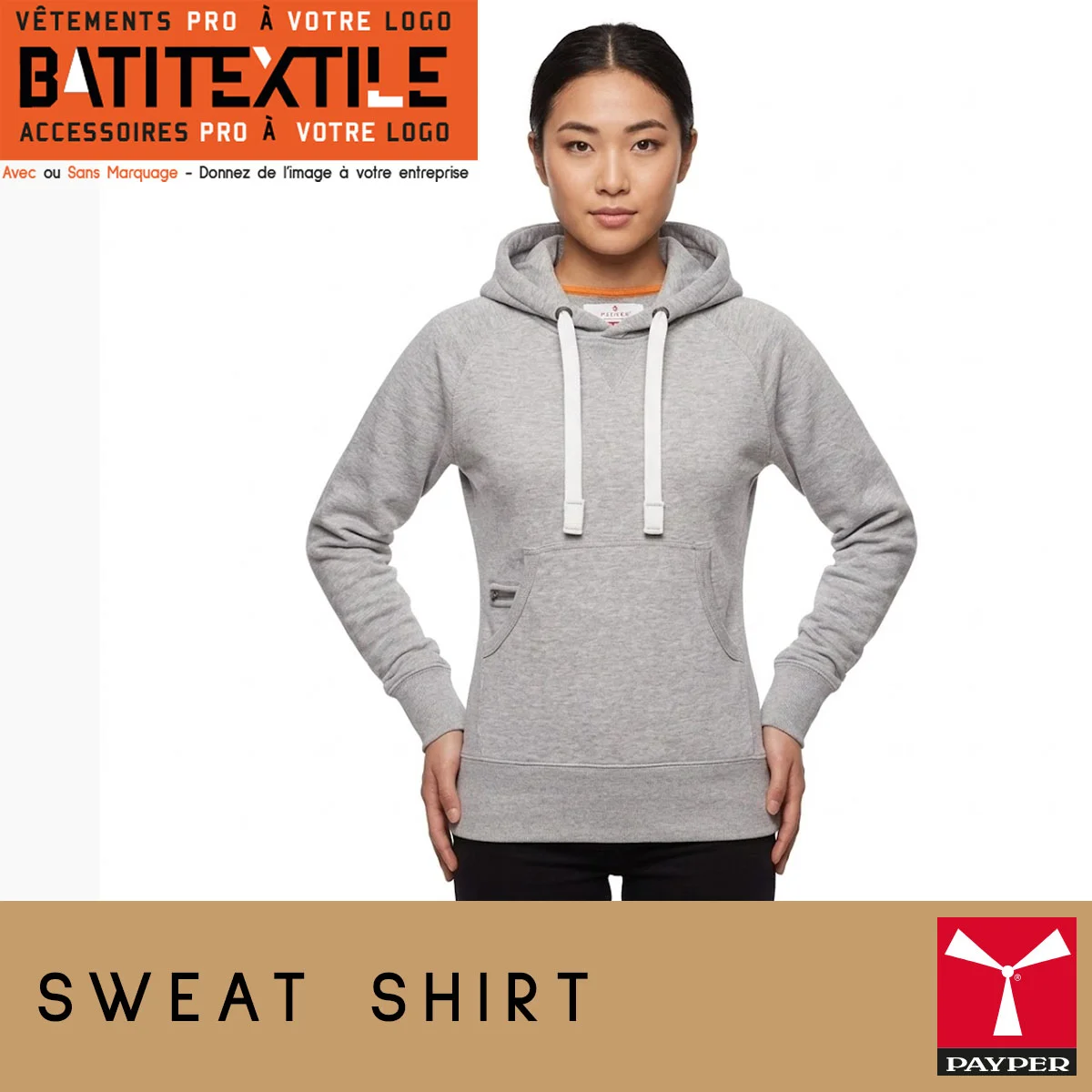 SWEAT-SHIRTS FEMME AVEC CAPUCHE 300 GR-ATLANTA+LADY MELANGE