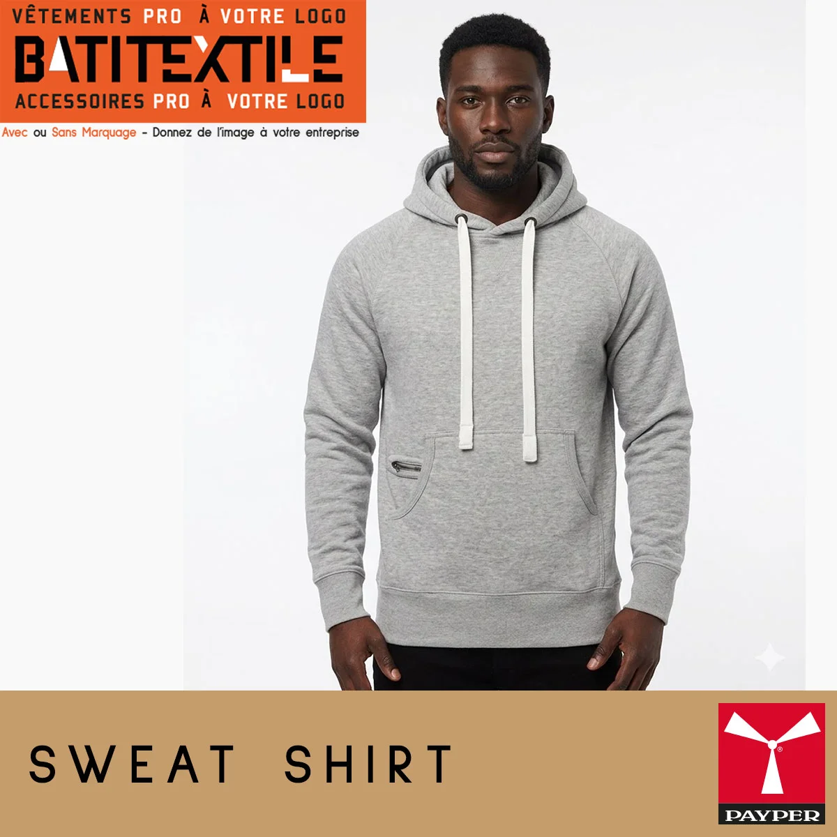 SWEAT-SHIRTS HOMME AVEC CAPUCHE 300 GR-ATLANTA+ MELANGE