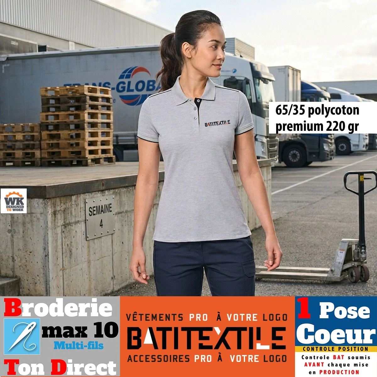 Polo femme premium en maille haute qualité, modèle WK271 coupe ajustée pour entreprise.
