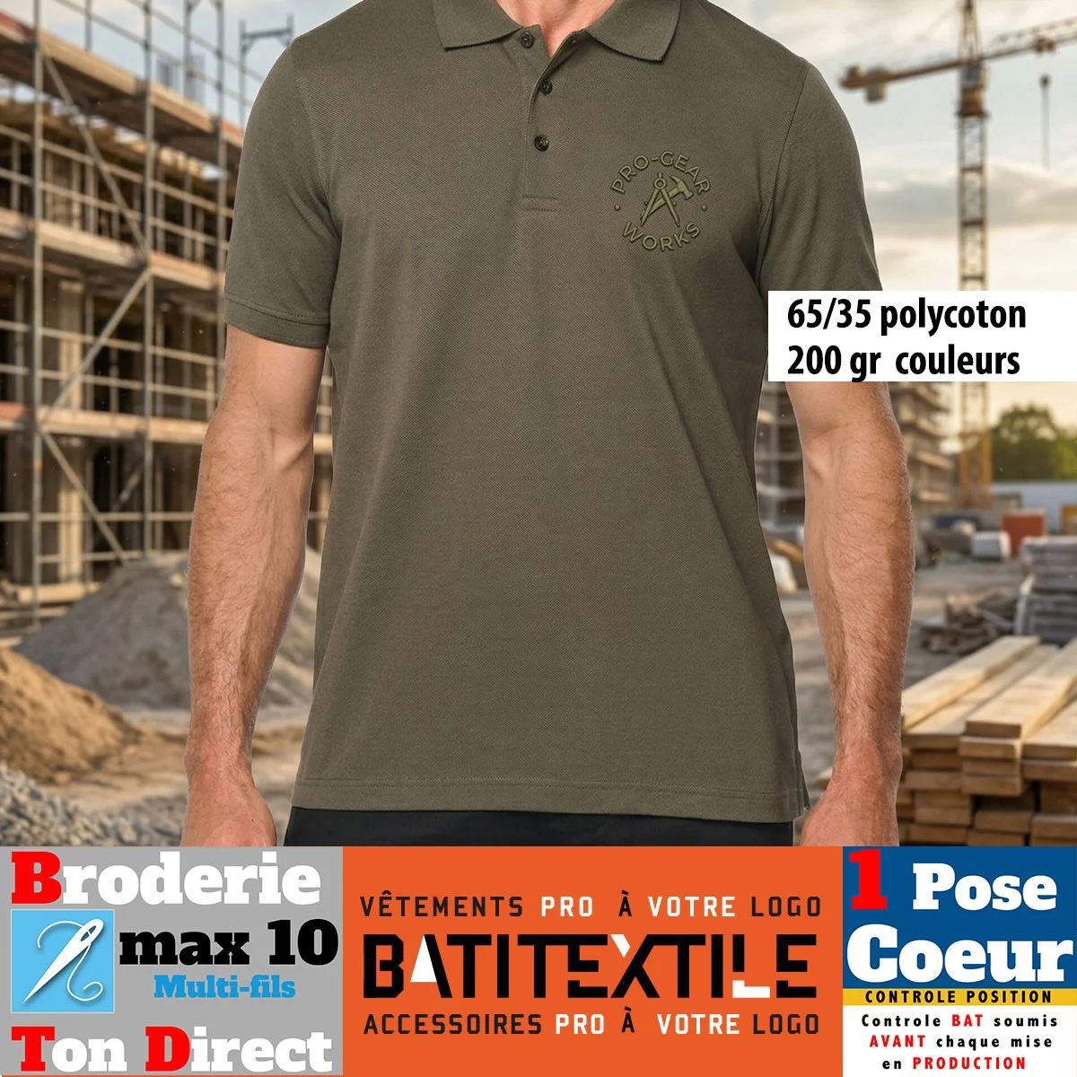 Polo homme 200g eco broderie cœur incluse antibactérien SilverPlus – Tenue de travail masculine professionnelle